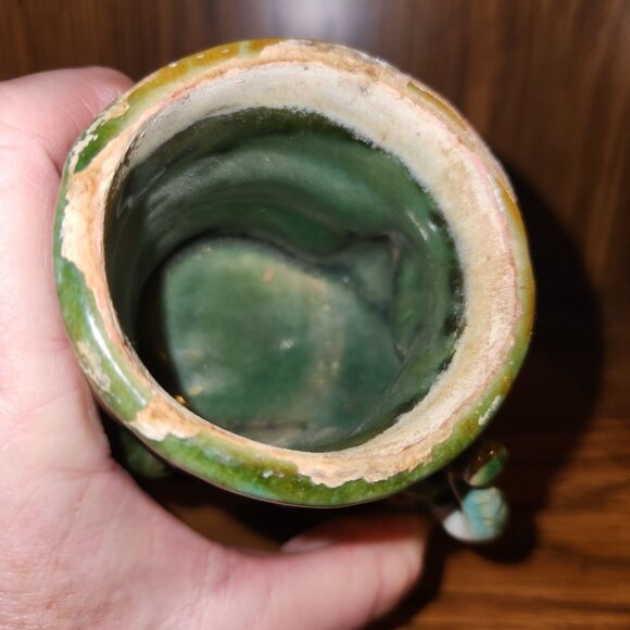 Vintage Green Ceramic Elephant Vase with Unique Trunk Design & Glossy Finish - Picture 8 of 11